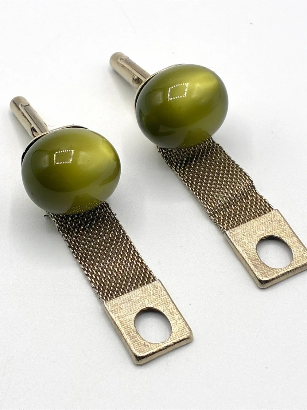 Vintage Green Lucite Cabochon Mesh Wrap Around Cufflinks Gold Tone MCM